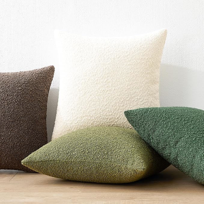 Mixhug Decorative Boucle Throw Pillow Covers, Olive Green, 12 x 20 Inches, Pack of 2 - Textured Boho Pillow Covers for Couch and Bed