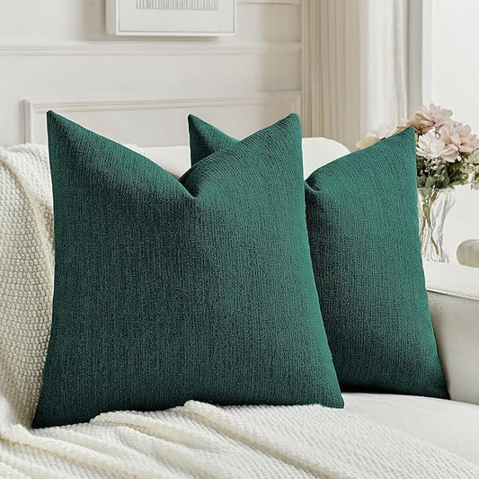 FUTEI Teal Chenille Decorative Throw Pillow Covers 20x20 Inch Set of 2,Soft Cozy Faux Linen Textured Cushion Case,Farmhouse Home Decor for Couch Living Room