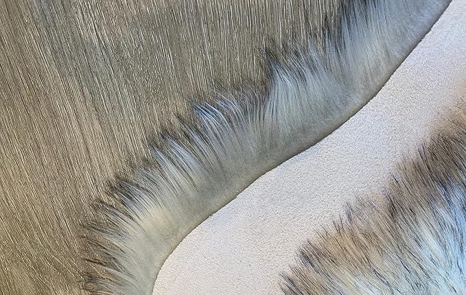 LAMBZY Faux Sheepskin Super Soft Hypoallergenic Silky Shag Rug for Living Room, Kids Room, Sofa (Quarto 4 Pelts Side by Side 3'x8', White/Black Tips)