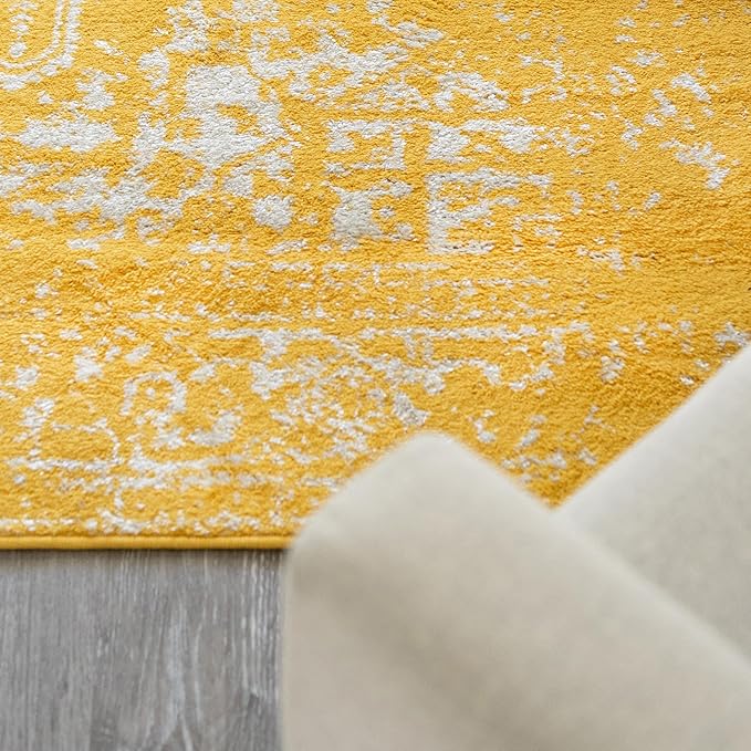 Rugs.com Arlington Collection Rug – 7' x 10' Yellow Medium-Pile Rug Perfect for Living Rooms, Large Dining Rooms, Open Floorplans