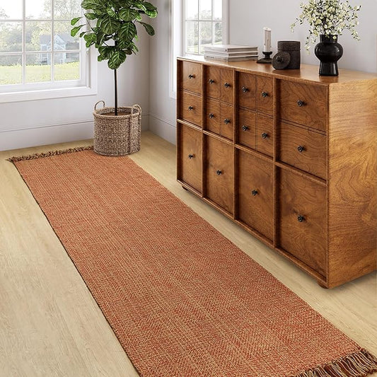 Collive Long Hallway Runner Rug 2.6' x 8', Washable Runners Indoor Entryway Rugs, Terracotta Braided Woven Kitchen Carpets Low-Profile Front Door Floor Carpet for Laundry Room Bedroom
