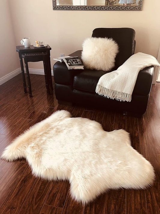 Free Shape Luxury Soft Fluffy Shag Area Rug Single 2’x3’, 60x90cm - Vegan Fur Ultra Soft Indoor Carpet Nursery Rugs for Bedroom Home Decor, Cream