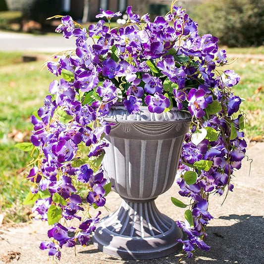 Fake Hibiscus Artificial Hanging Flowers Plants for Outdoors Spring Decoration, 4pcs Silk Hibiscus Vines Realistic UV Resistant Purple Faux Flowers for Outside Planter Porch Patio Yard Wedding Party