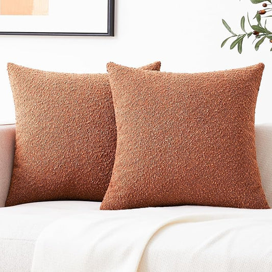 Mixhug Decorative Boucle Throw Pillow Covers, Rust, 20 x 20 Inches, Pack of 2 - Textured Boho Pillow Covers for Couch and Bed