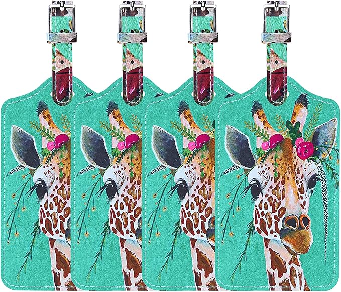 4 Pack Luggage Tag for Suitcases TSA Approved, Leather Suitcase Tags Identifiers, Cute Bag Name Travel Tags ID Labels for Women Men Cruise Airport Luggage Travel Essentials by Sodsay
