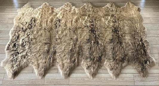 Free Shape Luxury Soft Fluffy Shag Area Rug Duo Decto 12 Pelts 6'x12', 180x360cm - Vegan Fur Ultra Soft Indoor Carpet Nursery Rugs for Bedroom Home Decor, Brown with Beige Tips