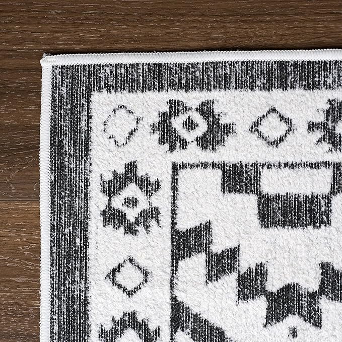 Moroccan Washable Runner Rug 2x8, Geometric Woven Area Rug, Farmhouse Boho Hallway Rug Runner, Non-Slip Soft Lightweight Throw Mat for Bedroom Living Room Laundry Kitchen, Black and White