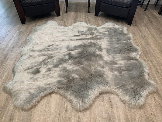 LAMBZY Faux Sheepskin Super Soft Hypoallergenic Silky Shag Rug for Living Room, Kids Room, Sofa (Sexto 6 Pelts 6'x6', Grey)