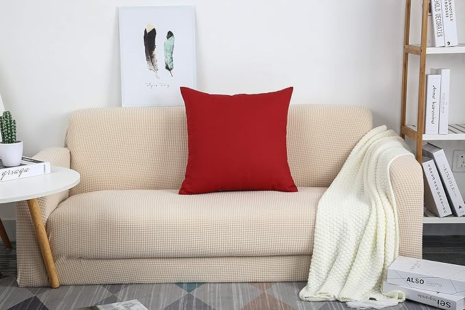 TangDepot Cotton Solid Throw Pillow Cover, 14 INCH x 14 INCH, Deep Red