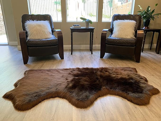 LAMBZY Faux Sheepskin Super Soft Hypoallergenic Silky Shag Rug for Living Room, Kids Room, Sofa (Triple Side by Side 3'x6', Brown)