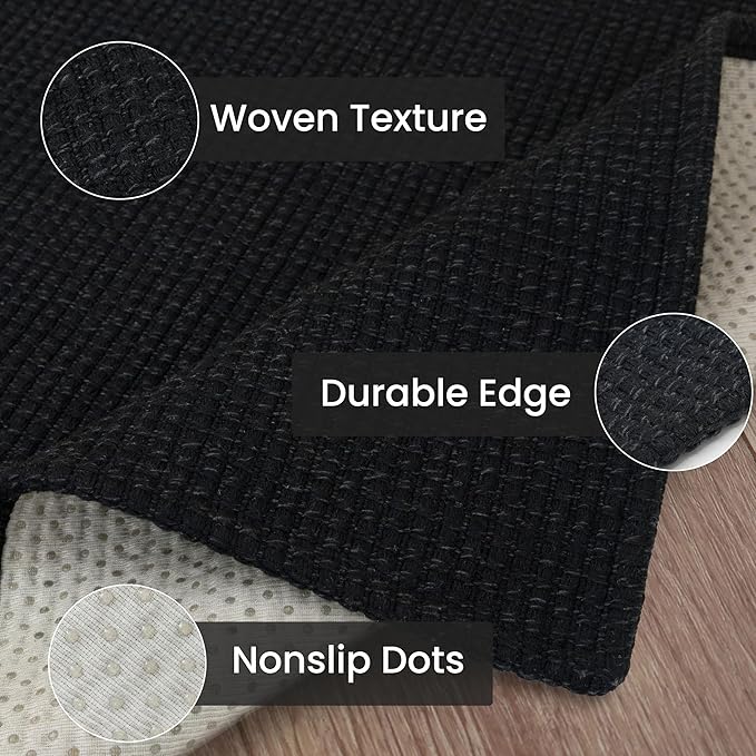 IOHOUZE Washable Runner Rug 2x5 Non Slip Runners for Hallways Entryway Runner Indoor, Kitchen Throw Rug Woven Cotton Floor Carpet for Hall Entrance Bedroom, Black/Grey