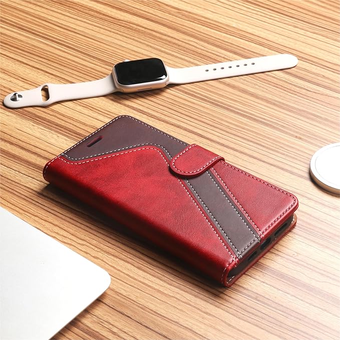 CIVICASE for iPhone 16 Pro Wallet Case,PU Leather Flip Case RFID Blocking Credit Card Holder Folio Magnetic Stand TPU Shockproof Cover Compatible with iPhone 16 Pro, Red Brown