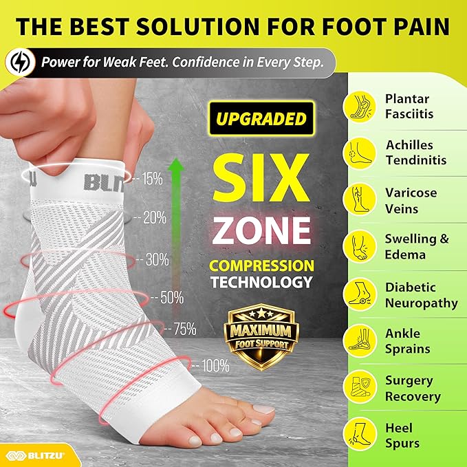 Compression Socks for Plantar Fasciitis, Achilles Tendonitis, Arthritis Relief, Ankle Brace Compression Sleeve with Foot Arch Support, Ankle Wrap for Women, Men, Swelling & Heel Pain White L-XL