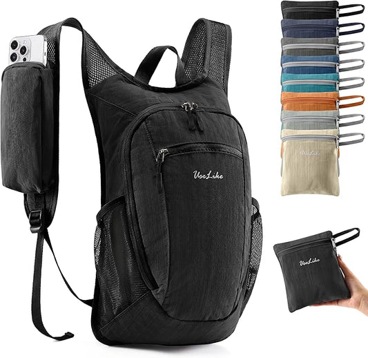 Uselike 10L Small Hiking Backpack Travel Daypack Lightweight Packable Back Pack for Women Men(Black)