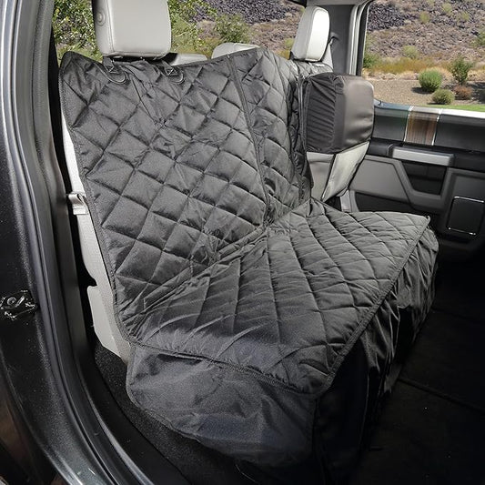 4Knines Bench Seat Covers for Trucks with Dog Hammock - Rear Seat Protector for Dogs Fits Full Size Crew Cab with Split Bench Seats - Waterproof, Heavy-Duty Dog Seat Cover (Driver Side, Black)