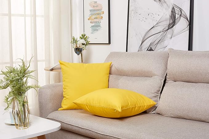 TangDepot Handmade Decorative Solid 100% Cotton Canvas Throw Pillow Covers/Pillow Shams, (14"x14", Yellow)
