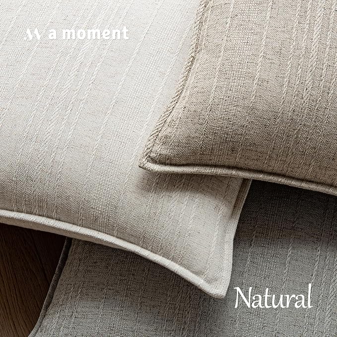 a moment Linen Pillow Covers Set of 2,Boho Farmhouse Throw Pillowcases Neutral Textured Decorative Covers for Couch Sofa,Linen Blend Accent Case Cushion Living Room Home Decor 26"x26" Ivory