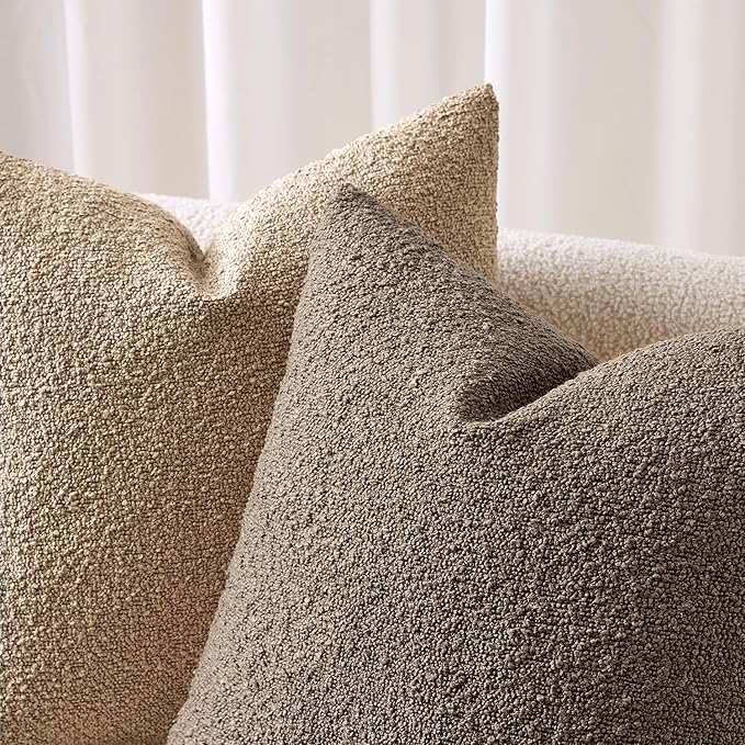 ANRODUO Pack of 2 Textured Boucle Throw Pillow Covers Soft Brown Euro Decorative Accent Solid Pillow Cases Cozy Modern Couch Cushion Case for Chair Sofa Bedroom Living Room Home Decor, 24 x 24 Inch