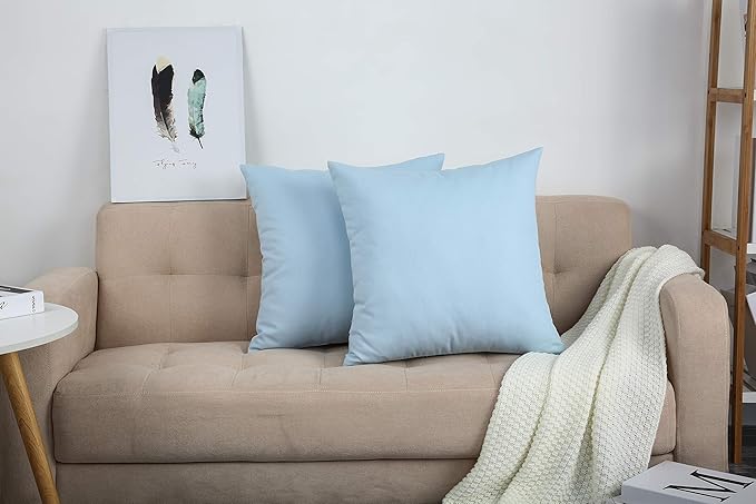 TangDepot Handmade Decorative Solid 100% Cotton Canvas Throw Pillow Covers/Pillow Shams, (14"x14", Light Blue)