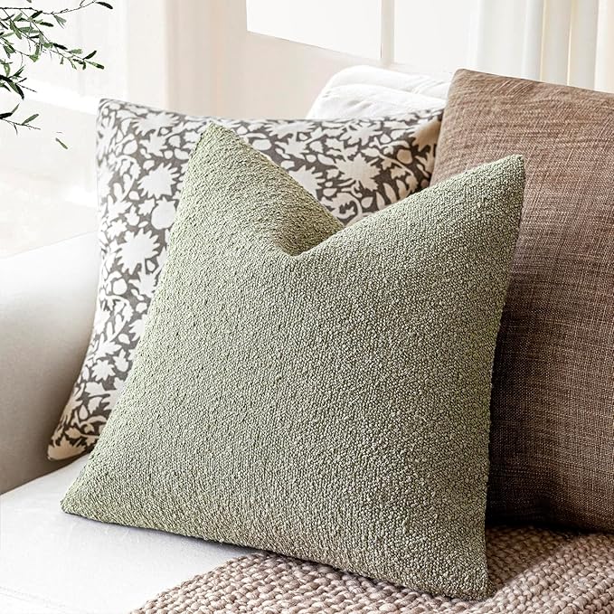 Foindtower Decorative Textured Boucle Throw Pillow Covers Accent Solid Pillow Cases Neutral Soft Cozy Couch Cushion Case for Chair Sofa Bedroom Living Room Home Decor 20x20 Inch,1PC,Dirty Sage Green