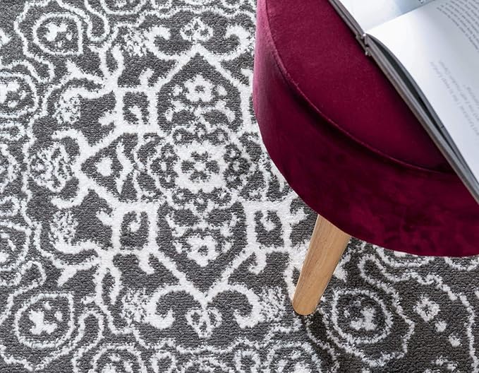 Rugs.com Arlington Collection Rug – 8 Ft Octagon Dark Grey Medium-Pile Rug Perfect for Living Rooms, Kitchens, Entryways