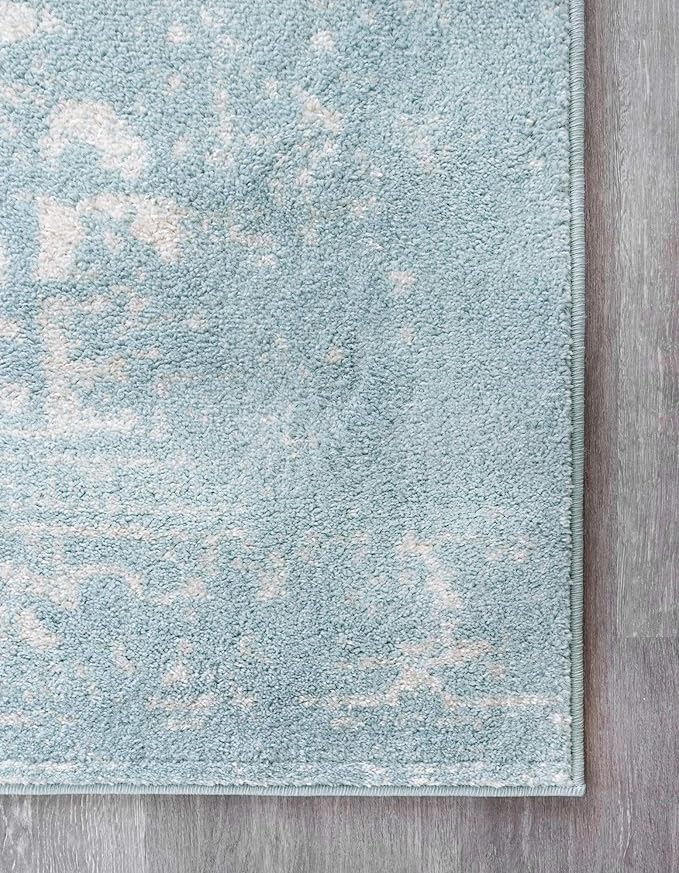 Rugs.com Arlington Collection Rug – 12 Ft Runner Aqua Medium-Pile Rug Perfect for Hallways, Entryways