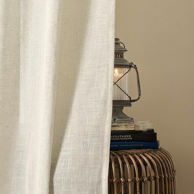 Joydeco Linen Curtains 72 Inch Length 2 Panel Sets,Light Filtering Curtains for Bedroom 52 Inch Wide Living Room Drapes with Back Tabs & Rod Pockets (W52 x L72 Inch, Beige)