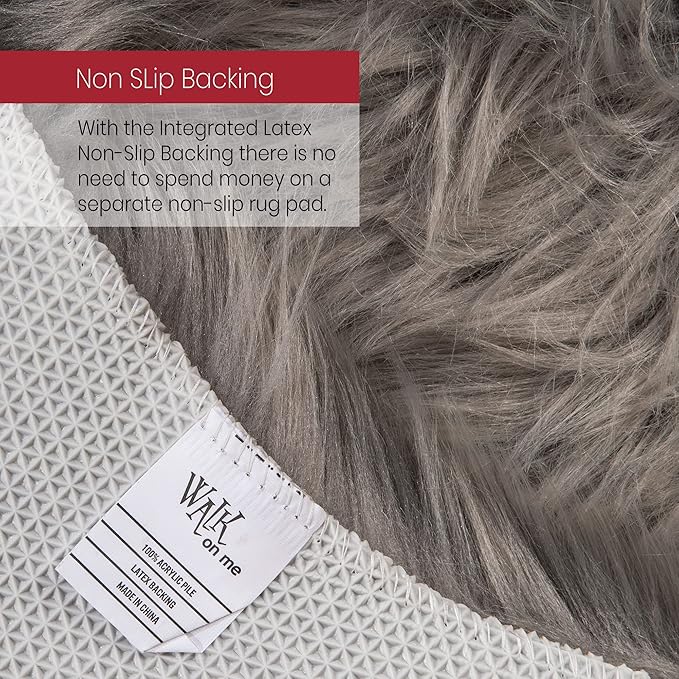 Walk on Me Silky Soft Faux Fur Rug, Sheepskin Area Rug, Shaggy Rug for Living Room, Bedroom, Kid's Room, or Nursery, Home Décor Accent, Machine Washable with Non-Slip Backing (Gray, Rectangle (4'x6')