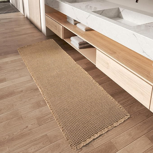 Upgraded Waffle Runner Rug, Super Absorbent Non Slip Bath Mats for Bathroom Floor, Machine Washable Bathroom Runner Rug with Tassels, Ideal for Hallway Bedroom Laundry Room, Brown, 2'x 5'(24" x 60")