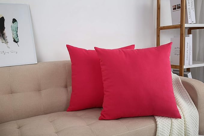 TangDepot Cotton Solid Throw Pillow Covers, 14" x 14" , Watermelon Red, 1 Count (Pack of 1)