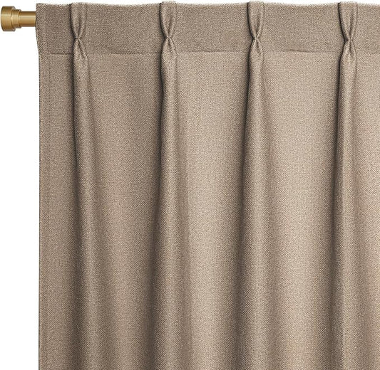 Joydeco Thick Linen Pinch Pleated Curtains 96 Inch Long 2 Panel Set for Living Room, Double-Faced Curtain for Bedroom, Back Tab Blackout Drapes with Adjustable Hooks (40”W x96”L,Thick Linen)