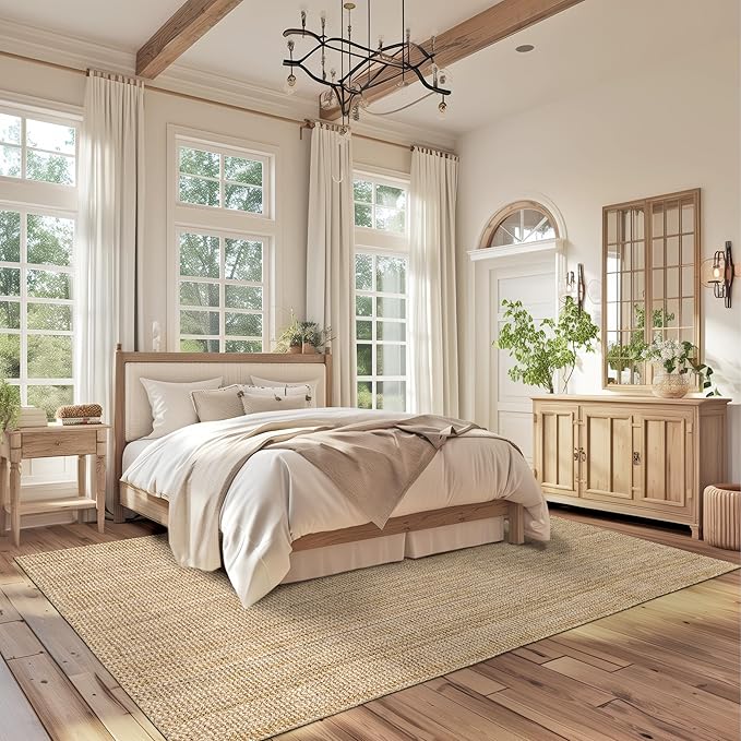 Nuloom Ashli Hand Woven, Natural, 7'6" x 9'6", Farmhouse, Jute, Soft and Textured, High Traffic, Stain Resistant, Easy Clean, Durable Area Rug for Bedroom, Living Room, Dining, Den, Foyer, Entryway