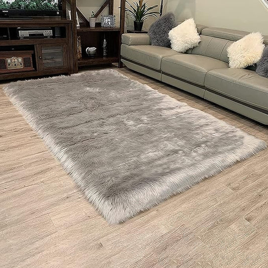 LAMBZY High Pile Super Soft Faux Sheepskin Rug (12'x15, Grey)