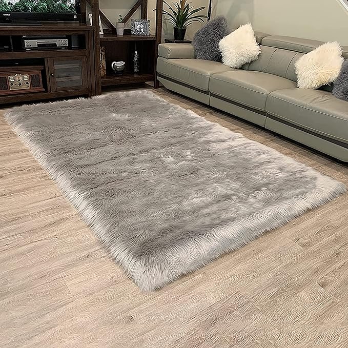 LAMBZY High Pile Super Soft Faux Sheepskin Rug (9'x12', Grey)