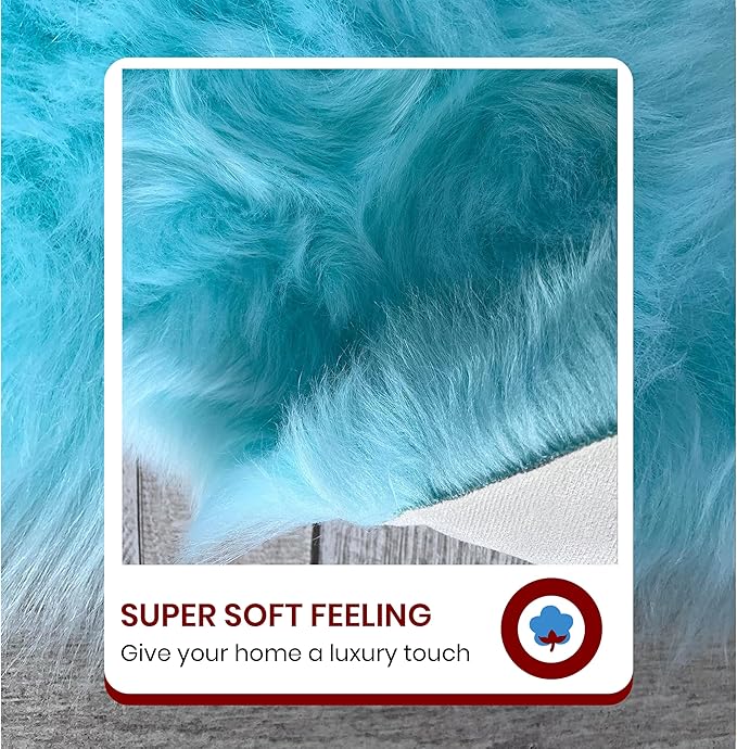 Free Shape Luxury Soft Fluffy Shag Area Rug Sexto 6 Pelts 6'x6',180x180 cm - Vegan Fur Ultra Soft Indoor Carpet Nursery Rugs for Bedroom Home Decor, Blue