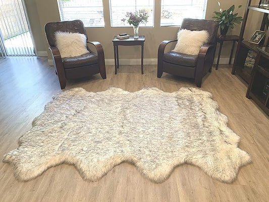 LAMBZY Faux Sheepskin Super Soft Hypoallergenic Silky Shag Rug for Living Room, Kids Room, Sofa (Octo 8 Pelts 6'x8', White/Black Tips)