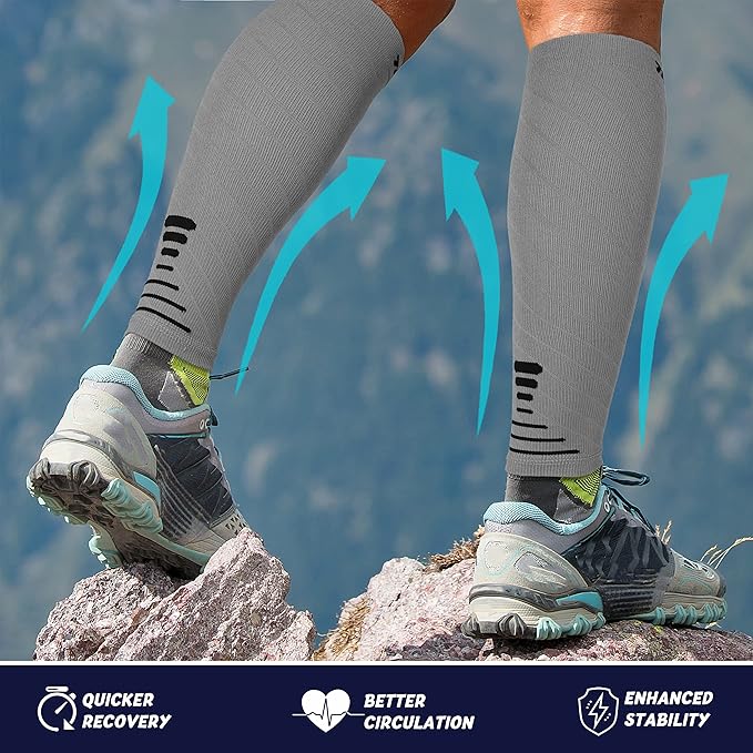 Thoxcare Calf Compression Sleeve for Men Women (1 Pair), Leg Support Footless Compression Socks for Running - Shin Splint Varicose Veins Swelling & Pain Relief, Gray/Black, Small