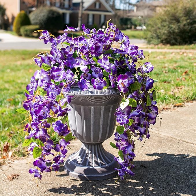 Fake Hibiscus Artificial Hanging Flowers Plants for Outdoors Spring Decoration, 2pcs Silk Hibiscus Vines Realistic UV Resistant Purple Faux Flowers for Outside Planter Porch Patio Yard Wedding Party