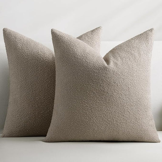 Throw Pillow Covers 18 x 18 Inch Set of 2, Accent Soft Boucle Textured Pillow Cover, Decorative Solid Color Cozy Cushion Pillow Case for Couch Bedroom Sofa Living Room Home Decor, Oatmeal