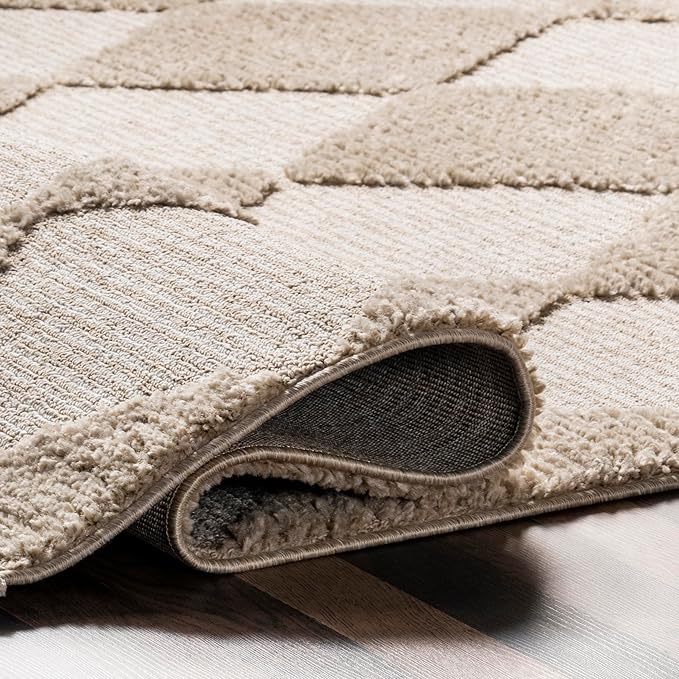 Nuloom Marissa Beige/Ivory, 6' Round, Diamond, Tassel, Soft and Cozy, High Traffic, Stain Resistant, Easy Clean, Durable Area Rug for Bedroom, Living Room, Dining Space, Den, Foyer, Entryway