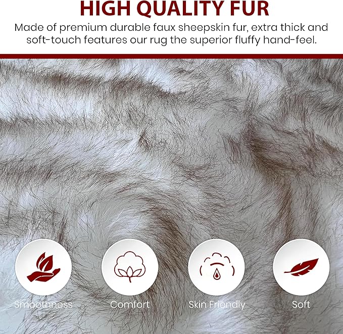 LAMBZY High Pile Super Soft Faux Sheepskin Rug (4'x6', White/Brown Tips)
