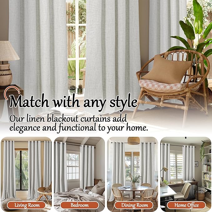 Lajode Linen Blackout Curtains for Living Room Narrow Window, Thermal Insulated Complete Light Blocking Soundproof Small Curtains for Bedroom, Each 38 Inch Wide 80 Inch Length 2 Panels, Light Grey