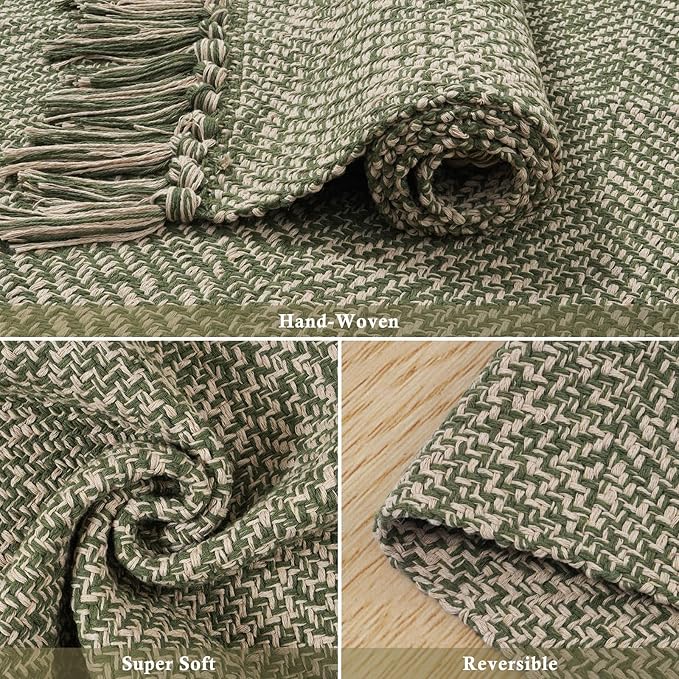 Collive 3x5 Small Area Rugs, Machine Washable Natural/Green Rug Modern Braided Kitchen Rugs, Neutral Reversible Throw Carpet Farmhous Woven Rug for Entryway Indoor Nursery Mudroom Living Room