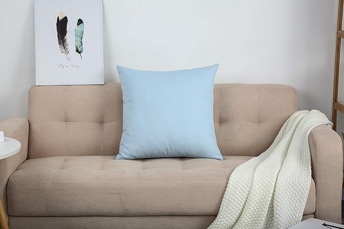 TangDepot Handmade Decorative Solid 100% Cotton Canvas Throw Pillow Covers/Pillow Shams, (16"x16", Light Blue)