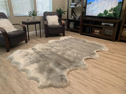 LAMBZY Faux Sheepskin Super Soft Hypoallergenic Silky Shag Rug for Living Room, Kids Room, Sofa (Octo 8 Pelts 6'x8', Grey)