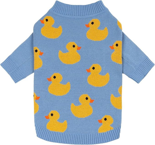 Fitwarm Funny Duck Dog Sweater, Thermal Dog Winter Clothes for Small Dogs Boy Girl, Pet Outfit, Blue, Yellow, XXL