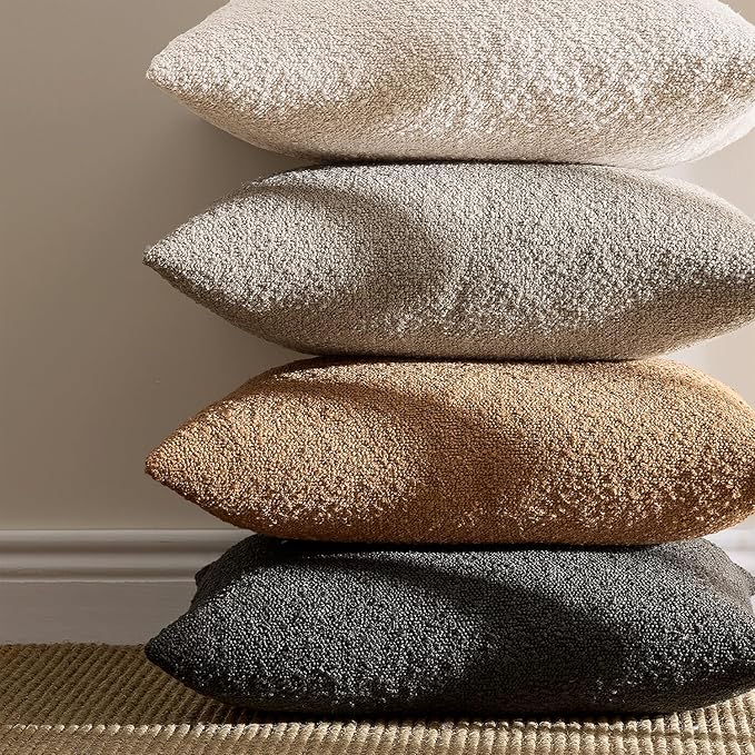 ANRODUO Pack of 2 Textured Boucle Throw Pillow Covers Soft Tobacco Brown Decorative Accent Solid Pillow Cases Cozy Modern Couch Cushion Case for Chair Sofa Bedroom Living Room Home Decor, 18 x 18 Inch