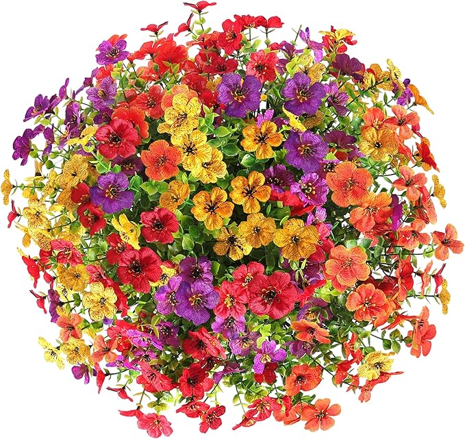 Artificial Faux Hanging Flowers Plants Basket for Outdoors Outside Home Decoration,Hanging Planters with Realistic Silk Fake Daisy Flowers UV Resistant for Balcony Patio Porch Spring Summer Multicolor