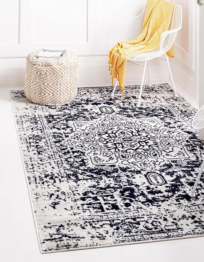 Rugs.com Arlington Collection Rug – 4' x 6' Blue Medium-Pile Rug Perfect for Living Rooms, Large Dining Rooms, Open Floorplans