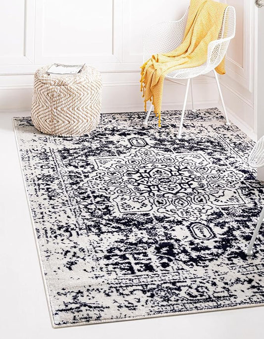 Rugs.com Arlington Collection Rug – 4' x 6' Blue Medium-Pile Rug Perfect for Living Rooms, Large Dining Rooms, Open Floorplans